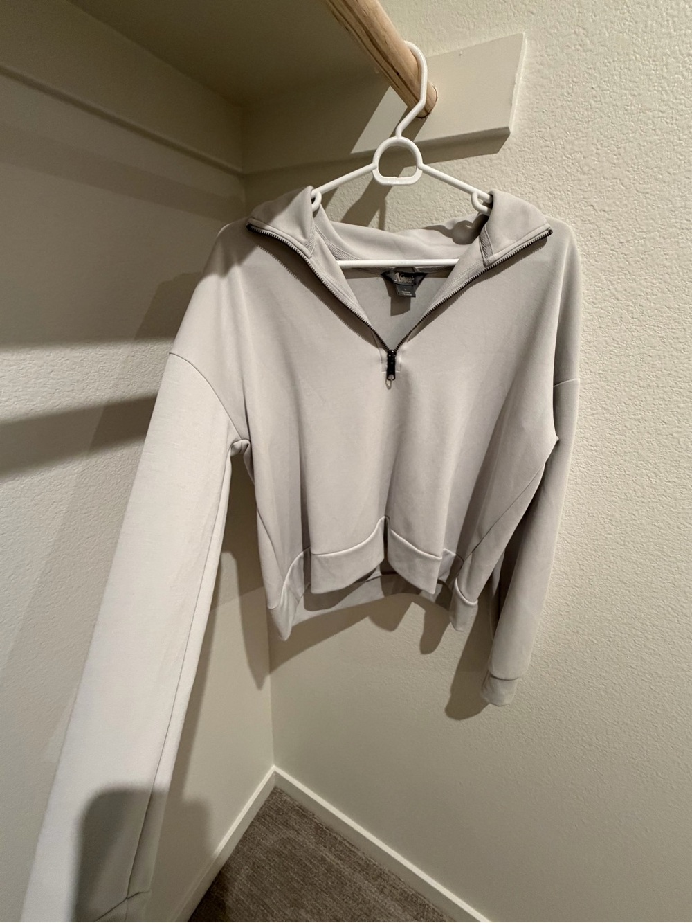 Natural Reflections Cropped Half-Zip Sweatshirt in Light Gray